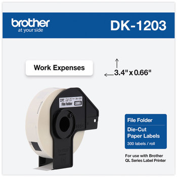 Brother Pre-Sized Die-Cut Label Rolls File Folder Labels, 0.66" x 3.4", White, 300 Labels/Roll