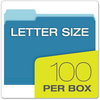 A Picture of product PFX-15213BLU Pendaflex® Colored File Folders 1/3-Cut Tabs: Assorted, Letter Size, Blue/Light Blue, 100/Box