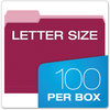 A Picture of product PFX-15213BUR Pendaflex® Colored File Folders 1/3-Cut Tabs: Assorted, Letter Size, Burgundy/Light Burgundy, 100/Box