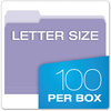 A Picture of product PFX-15213LAV Pendaflex® Colored File Folders 1/3-Cut Tabs: Assorted, Letter Size, Lavender/Light Lavender, 100/Box