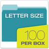 A Picture of product PFX-15213TEA Pendaflex® Colored File Folders 1/3-Cut Tabs: Assorted, Letter Size, Teal/Light Teal, 100/Box