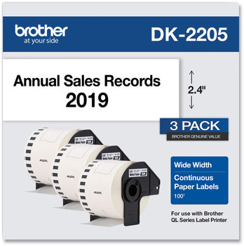 Brother Continuous Length Label Tapes Paper Tape, 2.4" x 100 ft, White, 3 Rolls/Pack