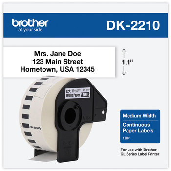 Brother Continuous Length Label Tapes Paper Tape, 1.1" x 100 ft Roll, White