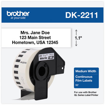 Brother Continuous Length Label Tapes Film Tape, 1.1" x 50 ft Roll, White