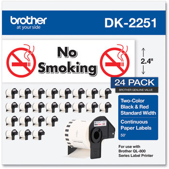 Brother Continuous Length Label Tapes Paper Tape, 2.44 x 50 ft, White, 24 Rolls/Pack