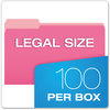 A Picture of product PFX-15313PIN Pendaflex® Colored File Folders 1/3-Cut Tabs: Assorted, Legal Size, Pink/Light Pink, 100/Box