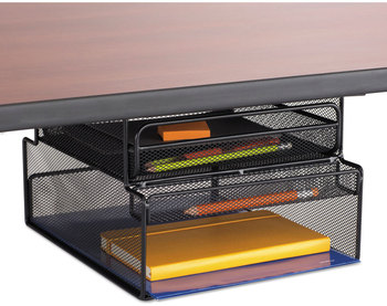 Safco® Onyx™ Hanging Organizers Organizer with Drawer, Under Desk Mount, 3 Compartments, Steel Mesh, 12.33 x 10 7.25, Black