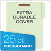 A Picture of product PFX-17182 Pendaflex® Heavy-Duty Pressboard Folders with Embossed Fasteners 1/3-Cut Tabs, 3" Expansion, 2 Letter Size, Green, 25/Box