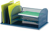A Picture of product SAF-3254BU Safco® Onyx™ Desk Organizer with Three Horizontal and Upright Sections w/Three Sections,Letter Size,19.25x11.5x8.25,Blue,Ships in 1-3 Business Days