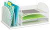 A Picture of product SAF-3254WH Safco® Onyx™ Desk Organizer with Three Horizontal and Upright Sections Letter Size Files, 19.5 x 11.5 8.25, White