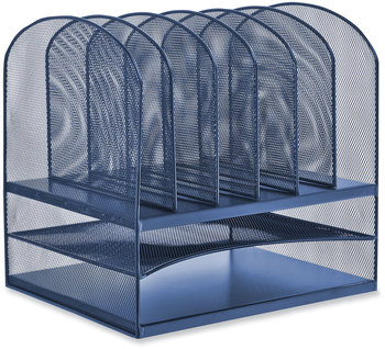 Safco® Onyx™ Desk Organizer with Two Horizontal and Six Upright Sections w/Two Letter Size, 13.25x11.5x13, Blue, Ships in 1-3 Business Days