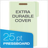 A Picture of product PFX-17187 Pendaflex® Heavy-Duty Pressboard Folders with Embossed Fasteners 1/3-Cut Tabs, 3" Expansion, 2 Legal Size, Green, 25/Box