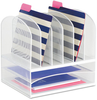 Safco® Onyx™ Mesh Desk Organizer with Two Horizontal/Six Upright Sections Horizontal and Six Letter Size Files, 13.25" x 11.5" 13", White