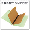 A Picture of product PFX-23324 Pendaflex® End Tab Classification Folders 2" Expansion, 2 Dividers, 6 Fasteners, Legal Size, Pale Green Exterior, 10/Box