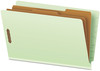 A Picture of product PFX-23324 Pendaflex® End Tab Classification Folders 2" Expansion, 2 Dividers, 6 Fasteners, Legal Size, Pale Green Exterior, 10/Box