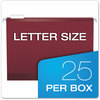 A Picture of product PFX-415215BUR Pendaflex® Colored Reinforced Hanging Folders Letter Size, 1/5-Cut Tabs, Burgundy, 25/Box