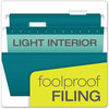 A Picture of product PFX-415315TEA Pendaflex® Colored Reinforced Hanging Folders Legal Size, 1/5-Cut Tabs, Teal, 25/Box