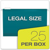 A Picture of product PFX-415315TEA Pendaflex® Colored Reinforced Hanging Folders Legal Size, 1/5-Cut Tabs, Teal, 25/Box