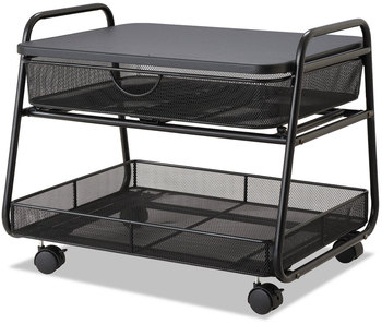 Safco® Onyx Under Desk Machine Stand Metal, 1 Shelf, Drawer, Bin, 100 lb Capacity, 21" x 16" 17.5", Black