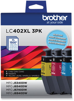 Brother LC402XL High-Yield Inks LC402XL3PKS Ink, 1,500 Page-Yield, Cyan/Magenta/Yellow