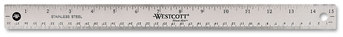 Westcott® Stainless Steel Ruler Office With Non Slip Cork Base, Standard/Metric, 15" Long