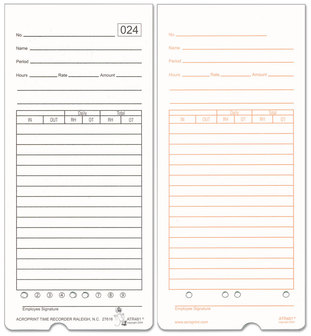 Acroprint® Time Card for ATR480 Totalizing Electronic Clock Cards Two Sides, 7.5 x 3.35, 50/Pack