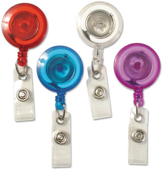 SICURIX® ID Slide-Style Belt Clip Card Reels 30" Extension, Blue/Purple/Red/Translucent, 4/Pack