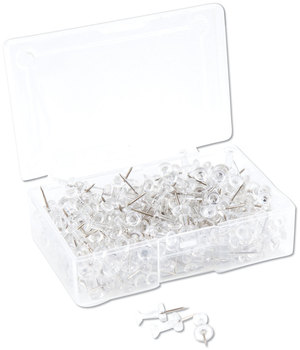 U Brands Standard Push Pins Plastic, Clear, Head/Silver Pin, 0.44", 200/Pack