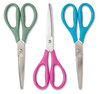 A Picture of product UBR-6607U0124 U Brands U-Eco™ Scissors Concave Tip, 9.45" Long, 3" Cut Length, Assorted Straight Handle, 3/Pack