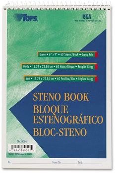 TOPS™ Gregg Ruled Steno Books Pads. 6 X 9 in. Green-Tint. 60 sheets.
