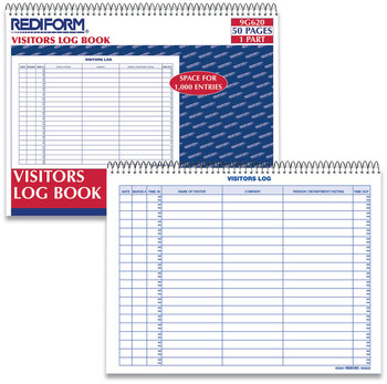 Rediform® Visitors Log Book. 11 X 8.5 in. Blue, White, and Red. 50 sheets/book.