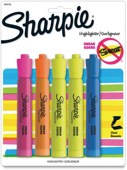 Sharpie® Tank Style Highlighters Assorted Ink Colors, Chisel Tip, Barrel 5/Pack