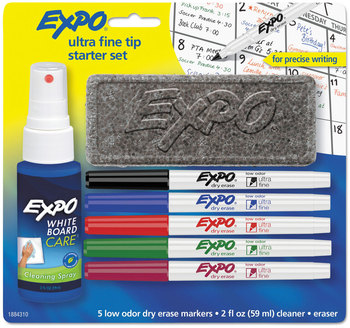 EXPO® Low-Odor Dry Erase Marker Starter Set Extra-Fine Bullet Tip, Assorted Colors, 5/Set