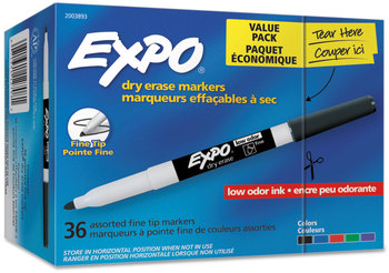 EXPO® Low-Odor Dry Erase Marker Office Pack Value Fine Bullet Tip, Assorted Colors, 36/Pack