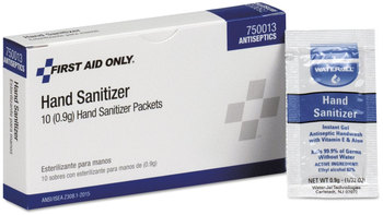 First Aid Only™ Hand Sanitizer Packets Gel for Unitized and Stations. 0.9 g. Clean Scent. 10/box.