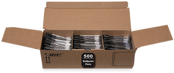 BIC® Cristal® Xtra Smooth Ballpoint Pen Stick, Medium 1 mm, Black Ink, Clear Barrel, 500/Pack