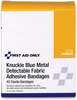 A Picture of product FAO-G174 First Aid Only™ Blue Metal Detectable Fabric Adhesive Bandages Four-Wing Knuckle, 1.5 x 3, 40/Box