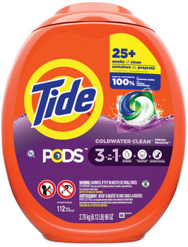 Tide® PODS™ Pods. Spring Meadow scent. 112 pods/tub, 4 tubs/carton.