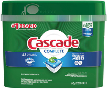 Cascade® Complete ActionPacs® Dishwasher Packs. 22.5 oz. tub. Fresh Scent. 43 packs/tub. 6/case