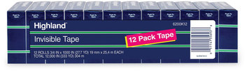 Highland™ Invisible Permanent Mending Tape 1" Core, 0.75" x 83.33 ft, Clear, 12/Pack