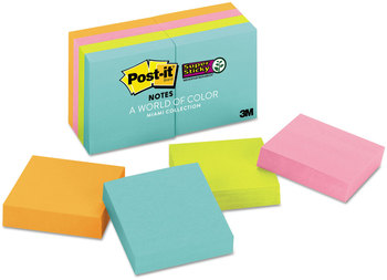 Post-it® Notes Super Sticky Pads. 2 X 2 in. Miami Collection. 90 sheets/pad, 8 pads/pack.