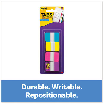 Post-it® 1" Wide Tabs with Dispenser, Aqua, Pink, Violet, Yellow, 88/Pack