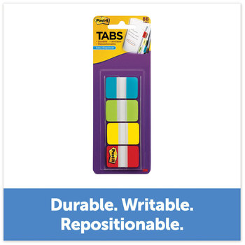 Post-it® 1" Wide Tabs with Dispenser, Aqua, Lime, Red, Yellow, 88/Pack