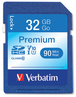 Verbatim® 32GB Premium SDHC Memory Card, UHS-I V10 U1 Class 10, Up to 90MB/s Read Speed