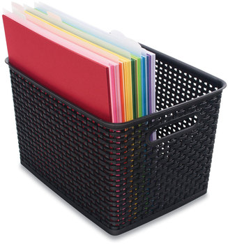 Advantus Plastic Weave Bin Large, 13.5" x 10.5" 8.75", Black