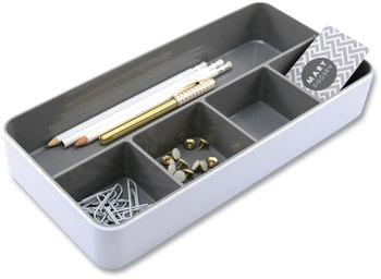Advantus Fusion Five-Compartment Plastic Accessory Holder 12.25 x 6 2, White/Gray