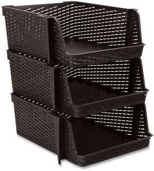 Advantus Nest and Stack Open Lid Storage Bin 13.5" x 15" 8.5", Black, 3/Pack