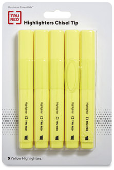 TRU RED™ Chisel Tip Highlighter Tank Style Yellow Ink, Barrel, 5/Pack