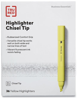 TRU RED™ Chisel Tip Highlighter Tank Style Yellow Ink, Barrel, 36/Pack