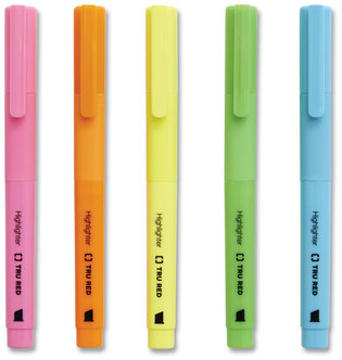 TRU RED™ Chisel Tip Highlighter Pen Style Assorted Ink Colors, Barrel 5/Pack